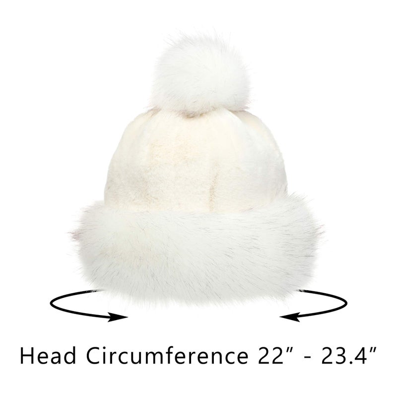 LA CARRIE Women's Faux Fur Hat Russian Cossack Pompom Cap for Winter Ski Snow(White) - Image 3